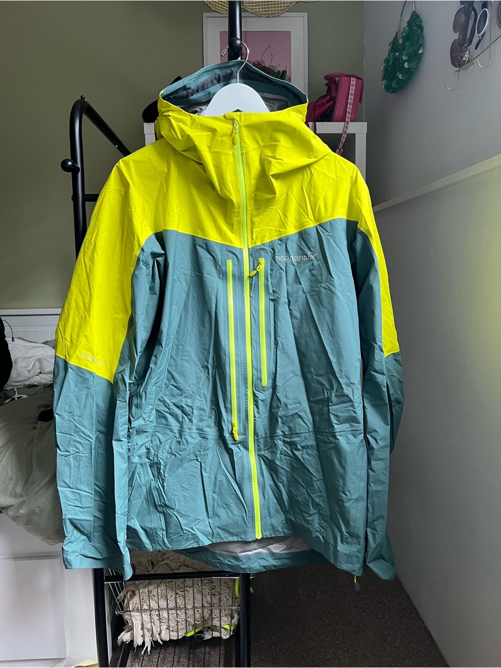Norrona Windbreaker Jacket in Neon Yellow and Teal